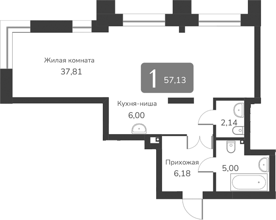 Планировка — Марсель-2, 1-комн., 57 м²