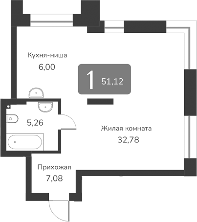 Планировка — Марсель-2, 1-комн., 51 м²