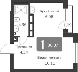 Планировка — Марсель-2, 1-комн., 31 м²