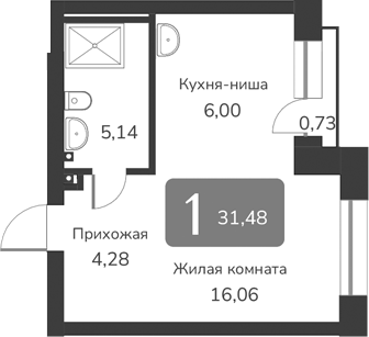 Планировка — Марсель-2, 1-комн., 31 м²