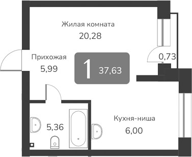 Планировка — Марсель-2, 1-комн., 38 м²