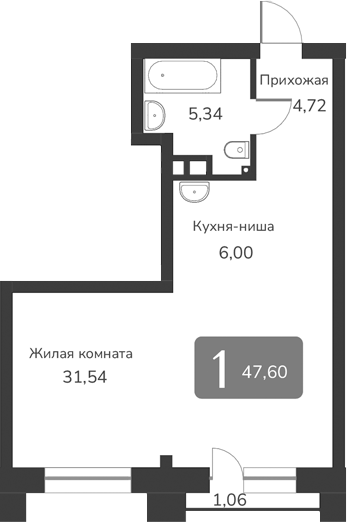 Планировка — Марсель-2, 1-комн., 48 м²