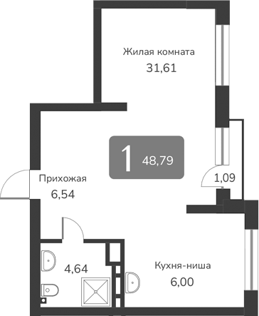 Планировка — Марсель-2, 1-комн., 49 м²