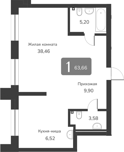 Планировка — Марсель-2, 1-комн., 64 м²