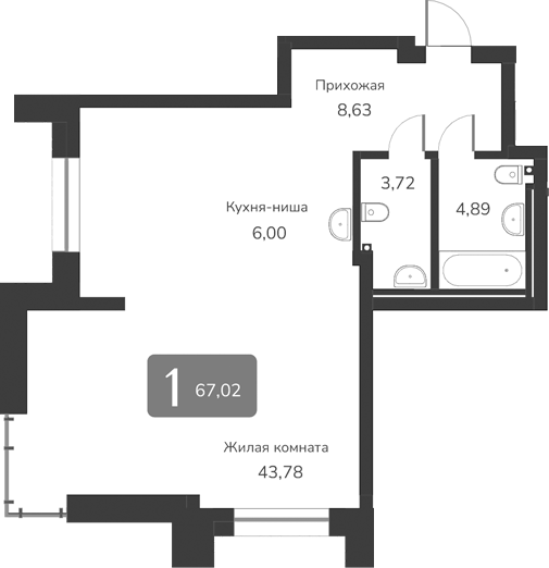Планировка — Марсель-2, 1-комн., 67 м²