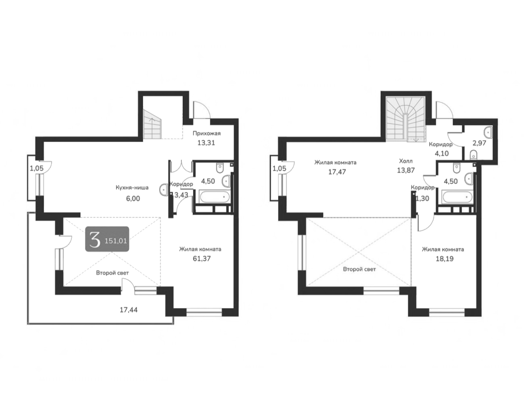 Планировка — Марсель-2, 1-комн., 151 м²