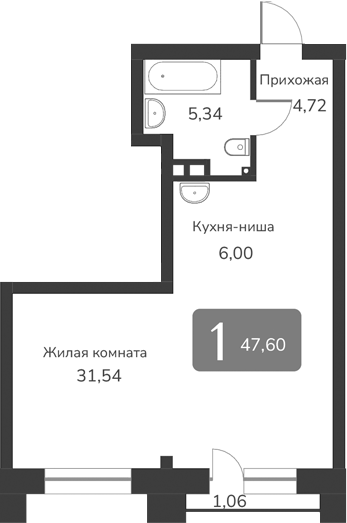 Планировка — Марсель-2, 1-комн., 48 м²