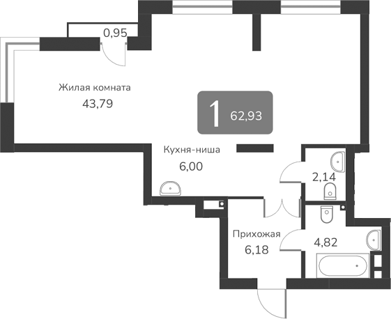 Планировка — Марсель-2, 1-комн., 63 м²