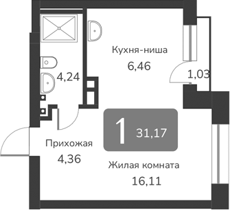 Планировка — Марсель-2, 1-комн., 31 м²