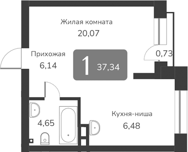 Планировка — Марсель-2, 1-комн., 37 м²