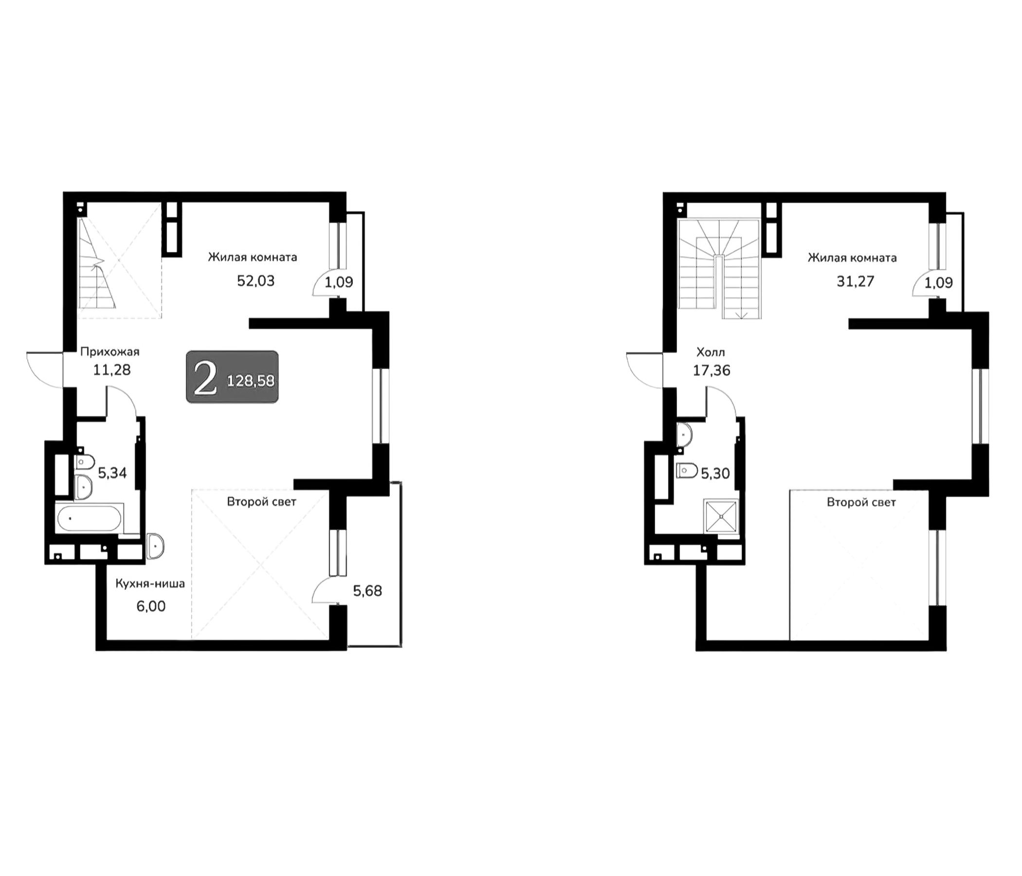 Планировка — Марсель-2, 1-комн., 129 м²