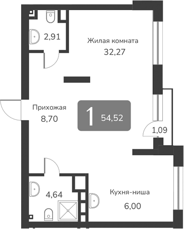 Планировка — Марсель-2, 1-комн., 55 м²