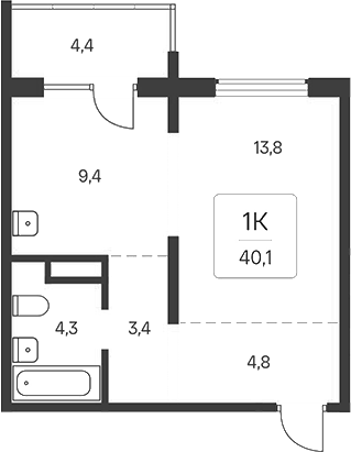 Планировка — Расцветай у Академгородка, 1-комн., 36 м²