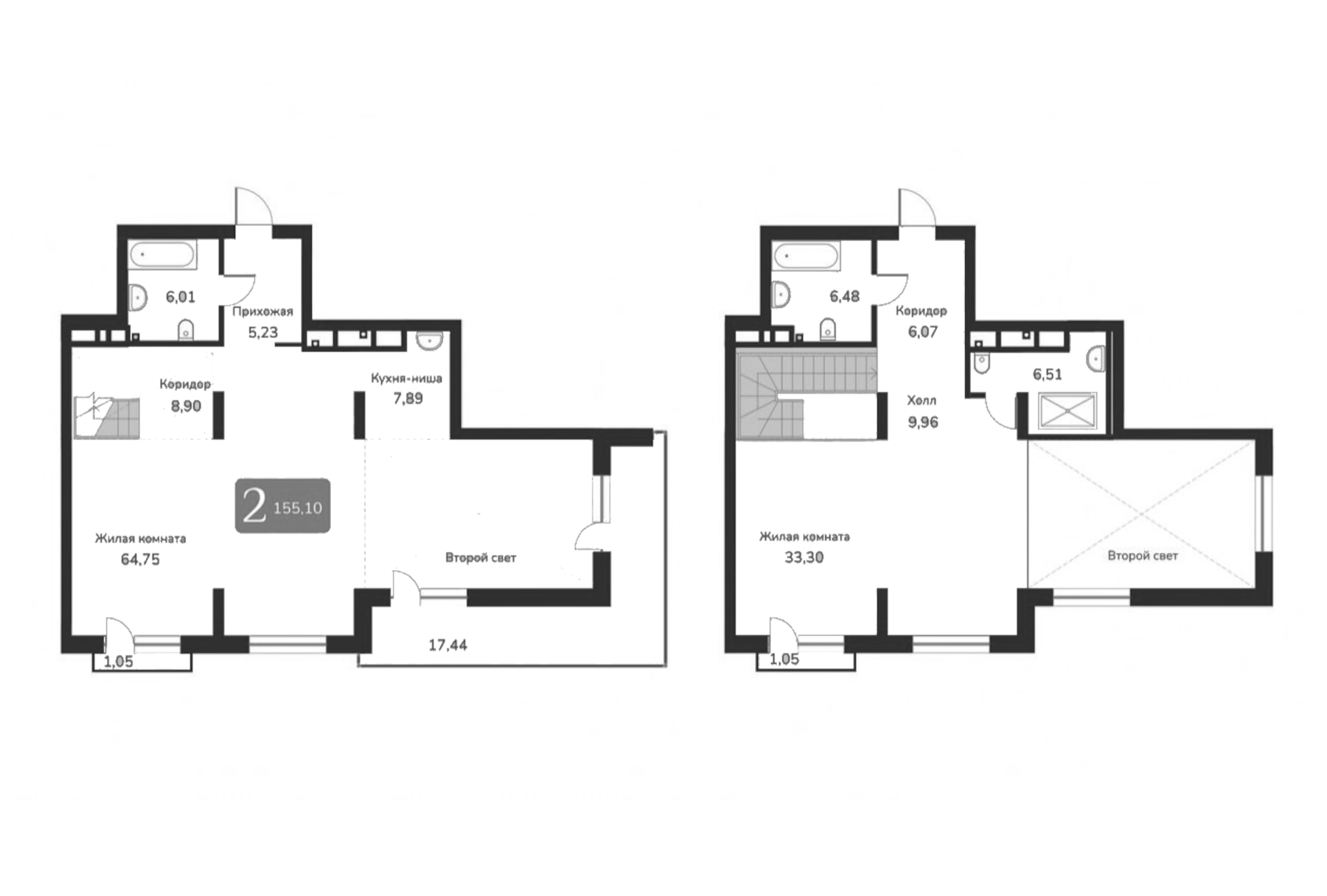 Планировка — Марсель-2, 1-комн., 155 м²