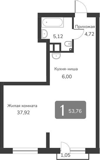 Планировка — Марсель-2, 1-комн., 54 м²
