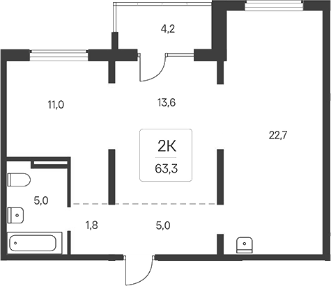 Планировка — Расцветай у Академгородка, 2-комн., 59 м²