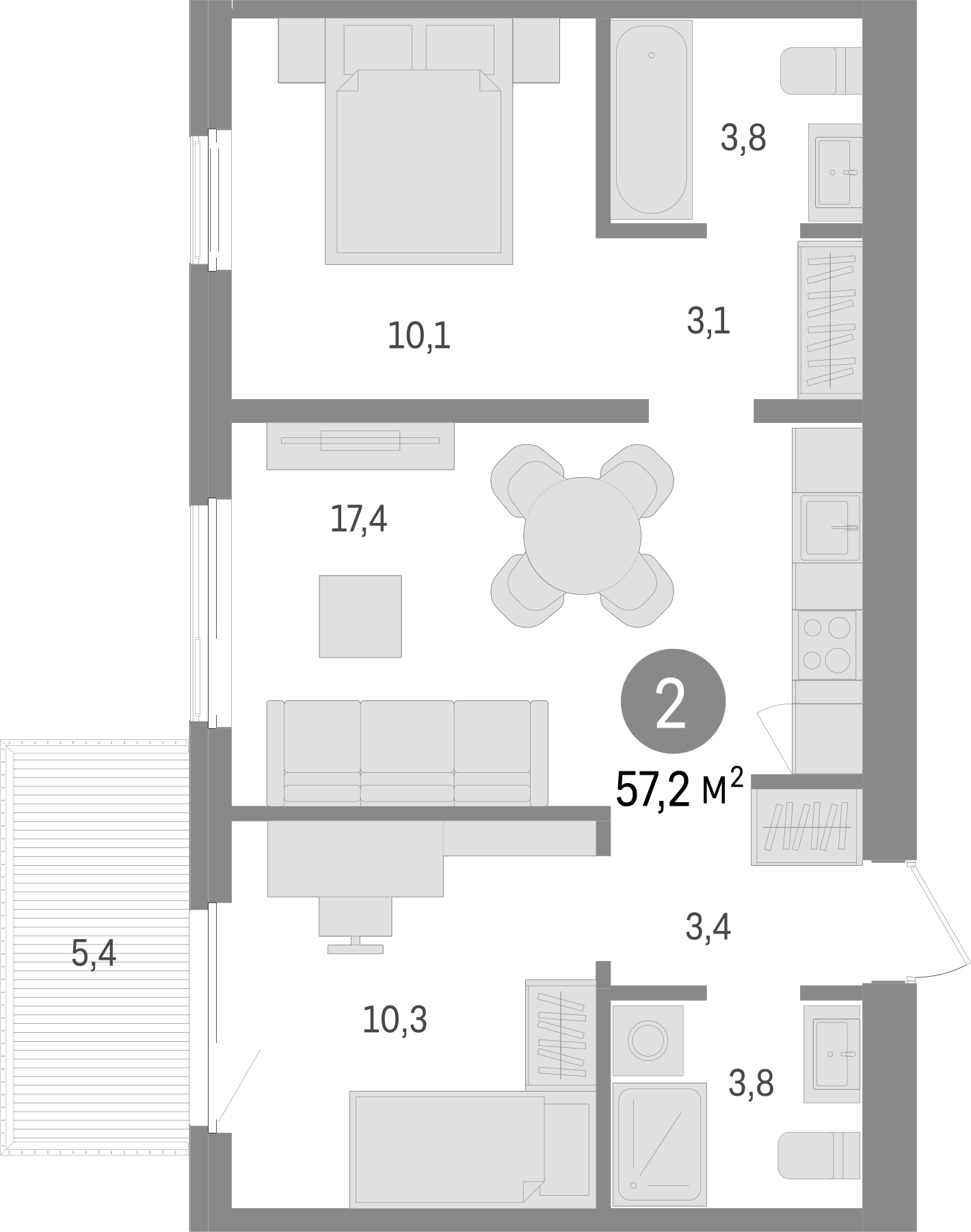 Планировка — Пшеница, 3-комн., 52 м²