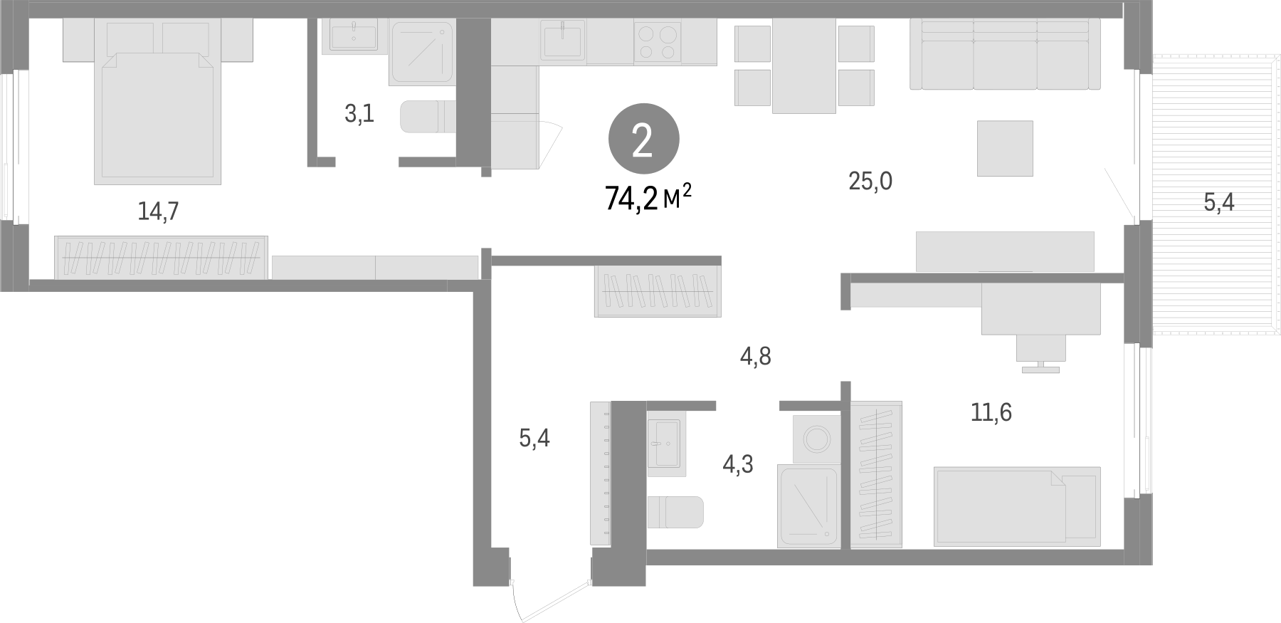Планировка — Пшеница, 3-комн., 69 м²