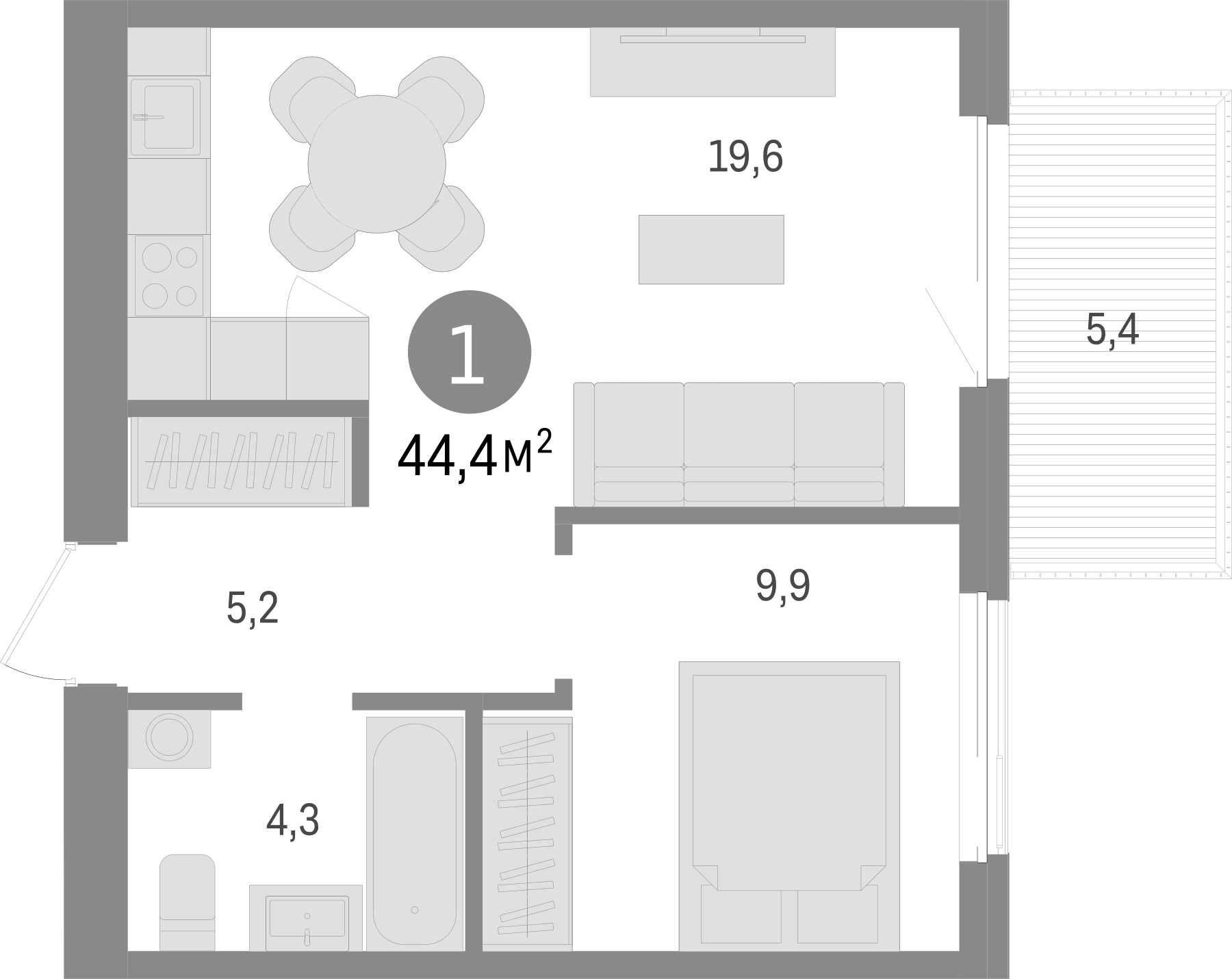 Планировка — Пшеница, 2-комн., 39 м²