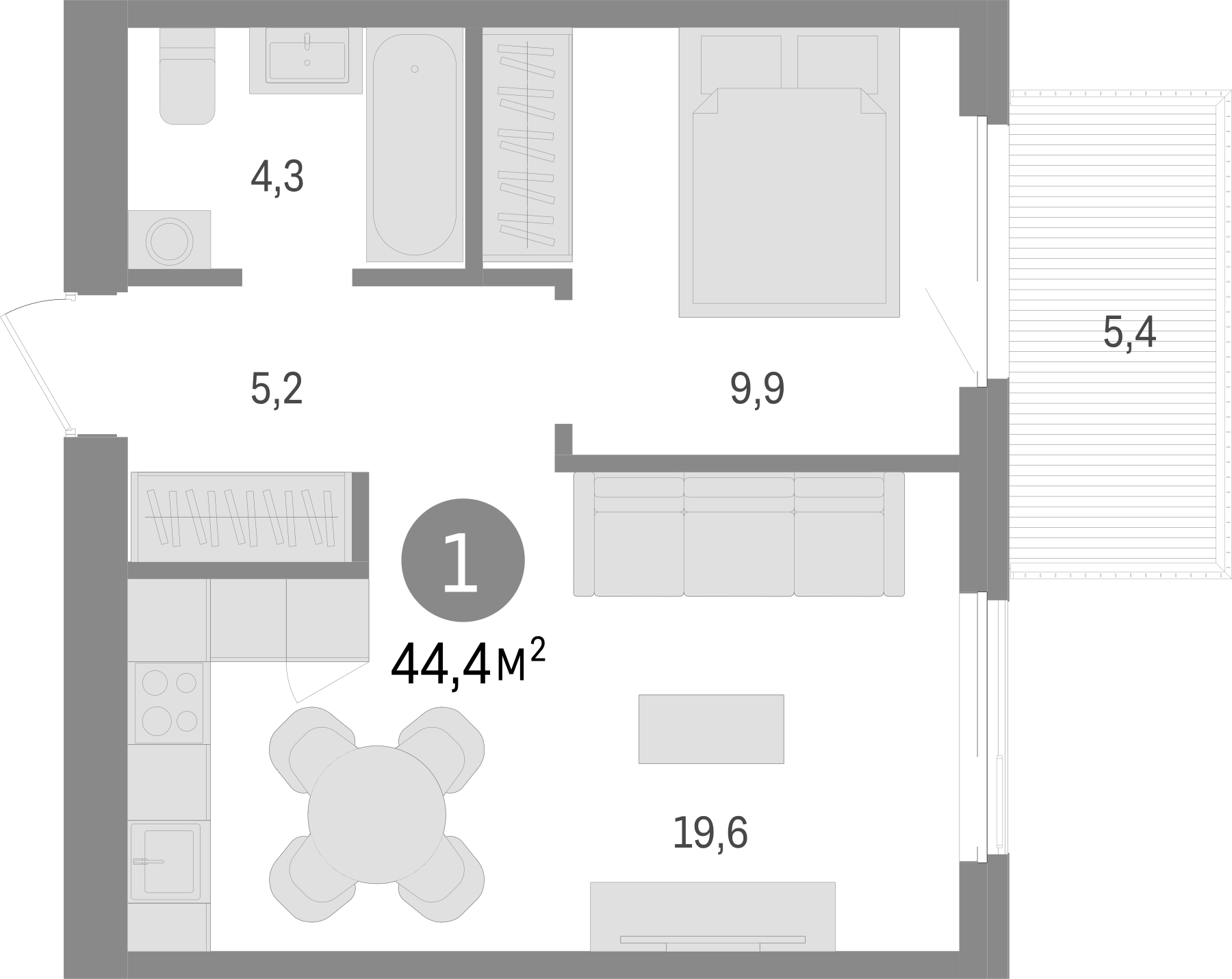 Планировка — Пшеница, 2-комн., 39 м²