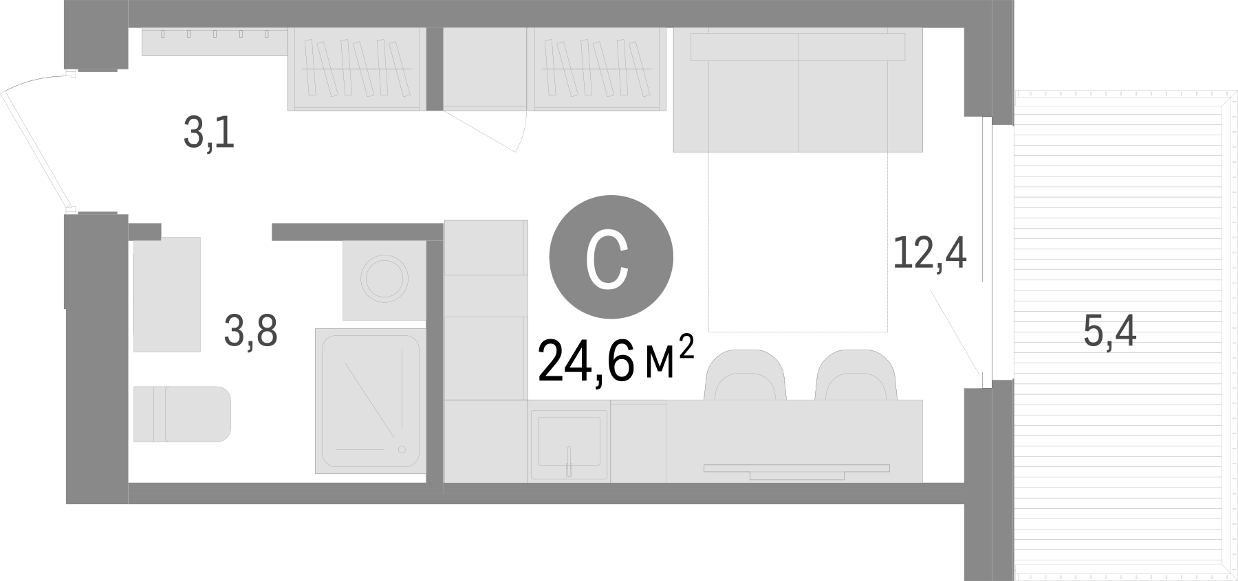 Планировка — Пшеница, Студия, 19 м²