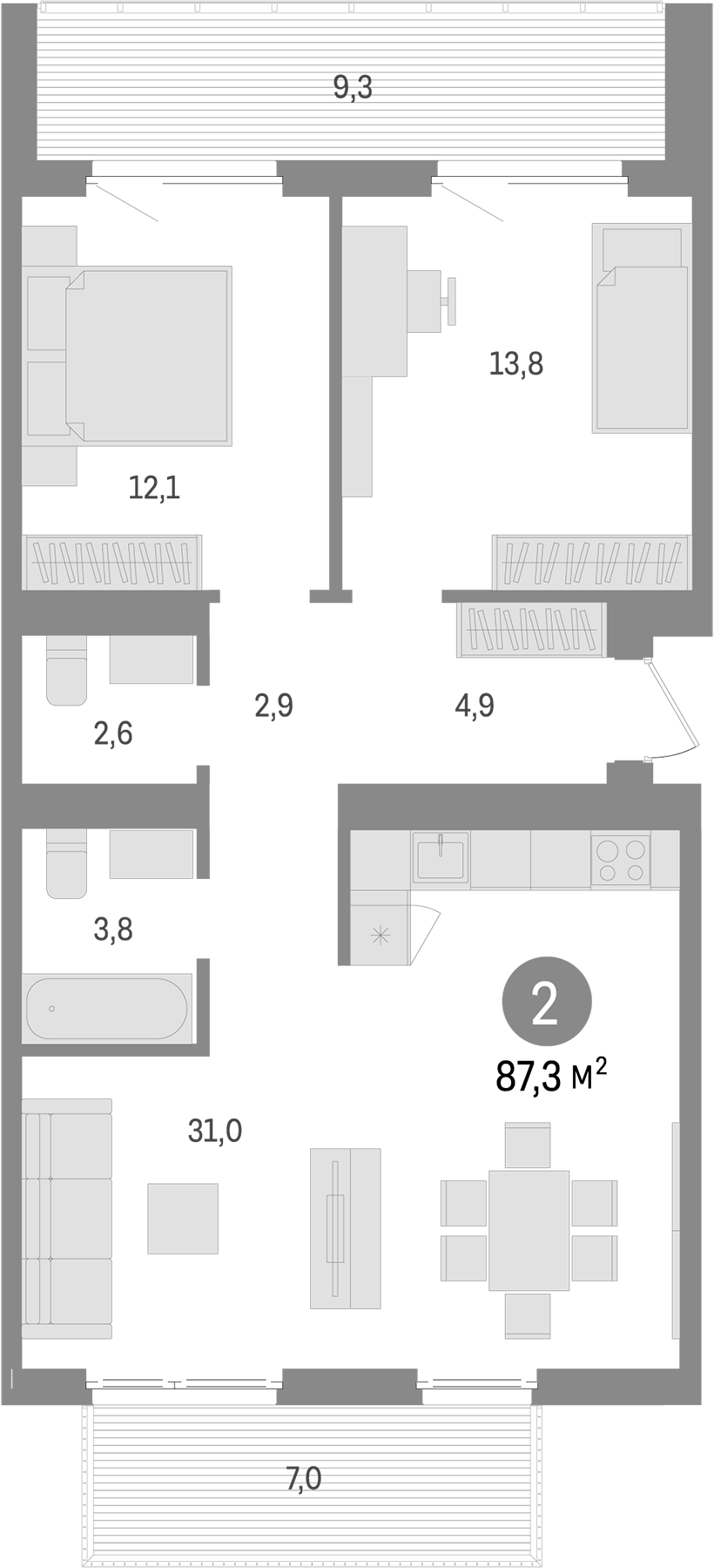 Планировка — Пшеница, 3-комн., 71 м²