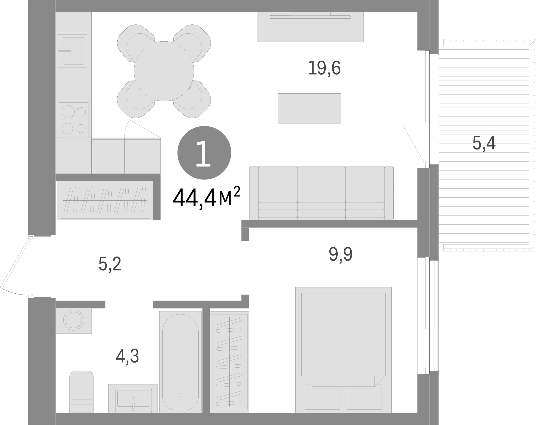Планировка — Пшеница, 2-комн., 39 м²