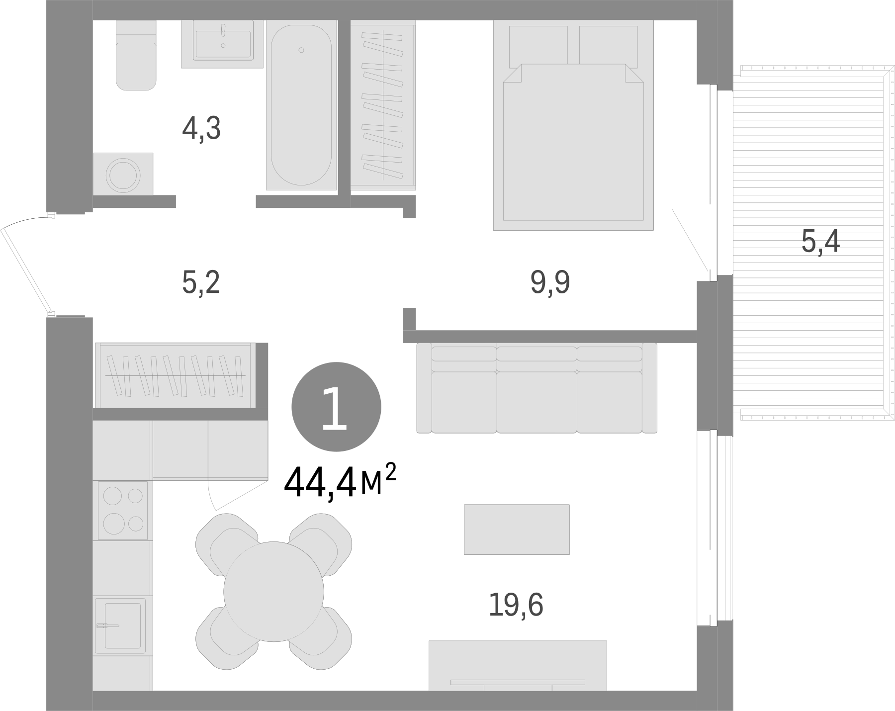 Планировка — Пшеница, 2-комн., 39 м²