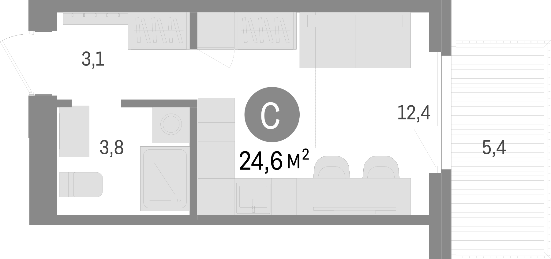 Планировка — Пшеница, Студия, 19 м²