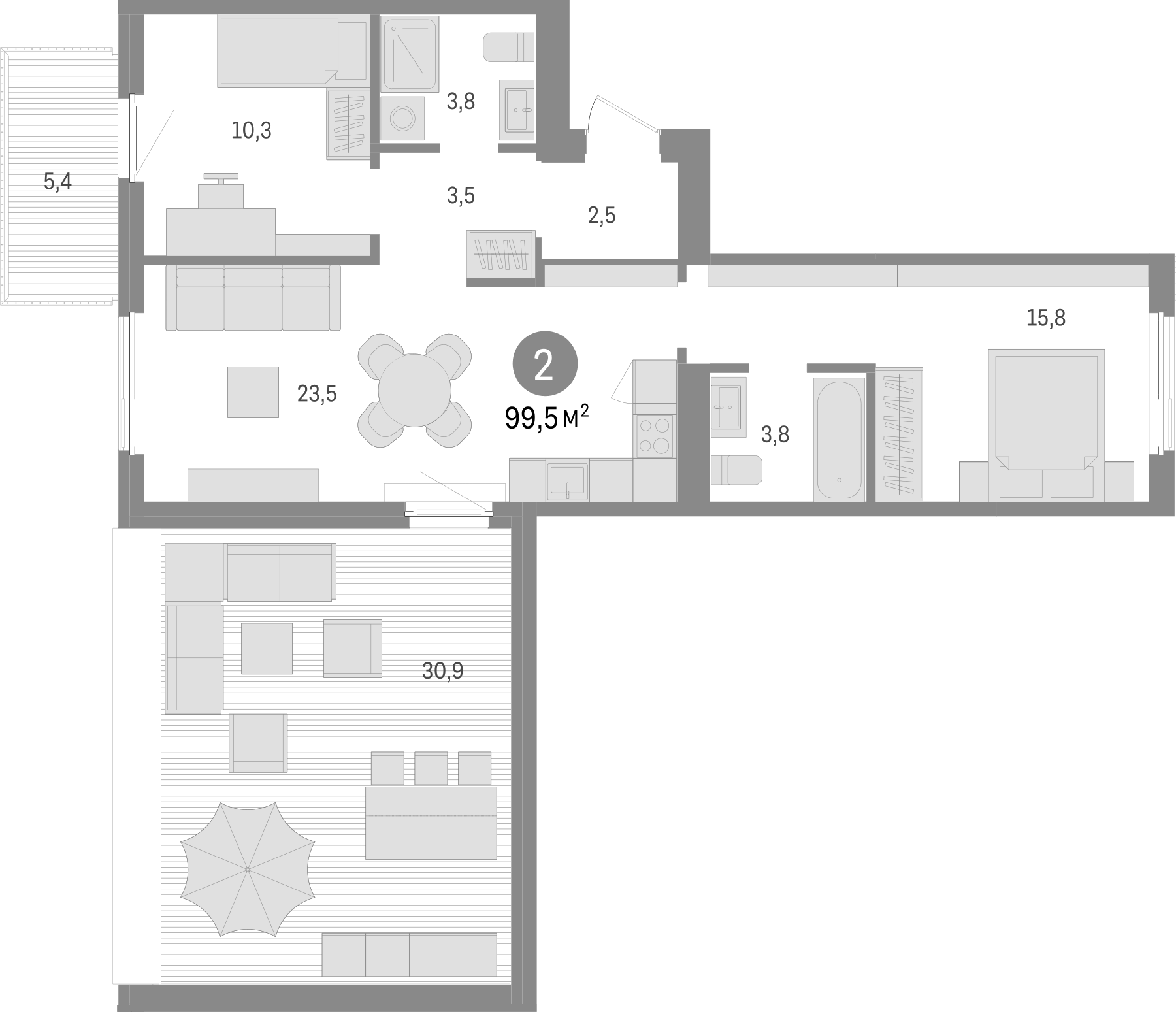 Планировка — Пшеница, 3-комн., 63 м²