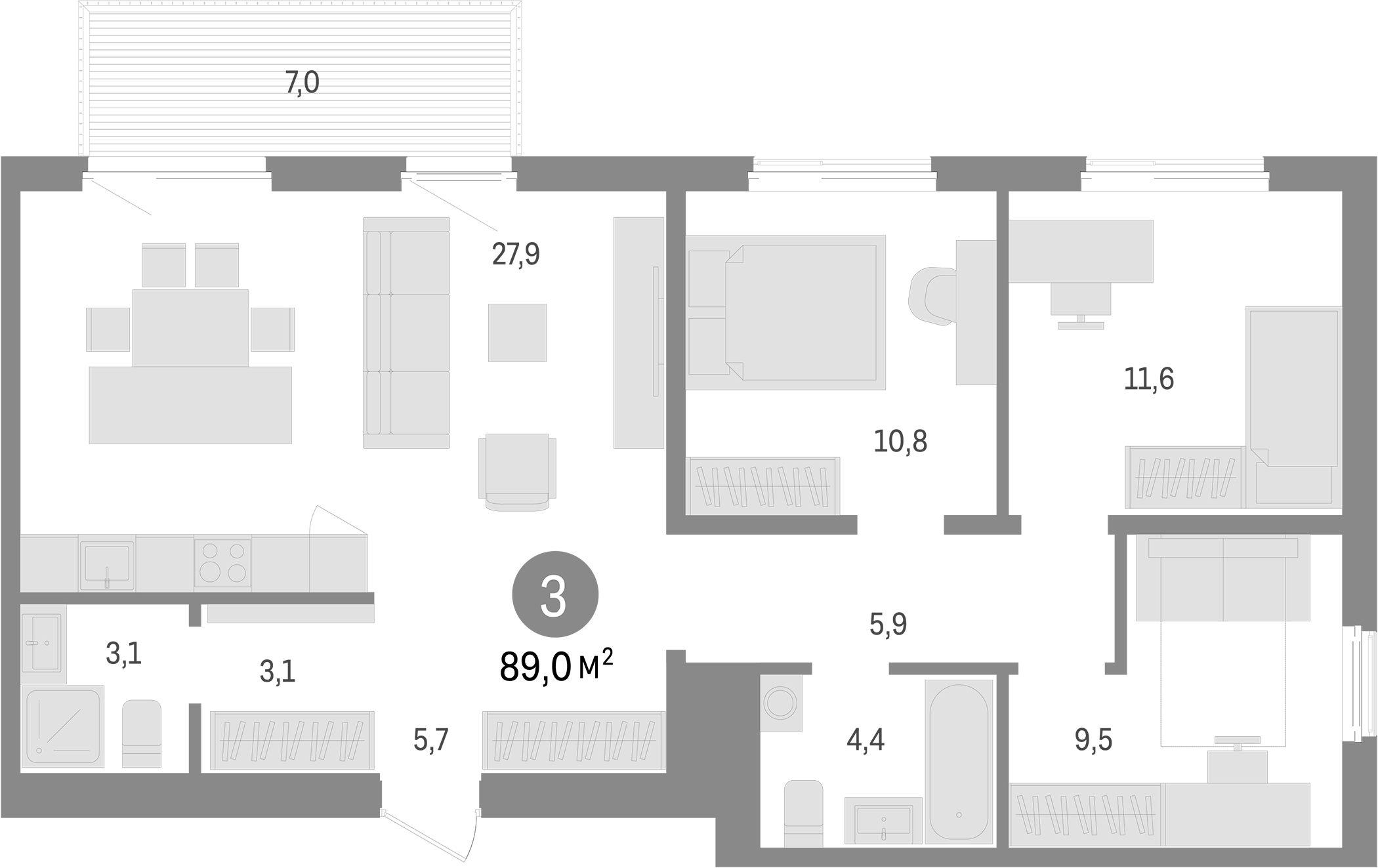 Планировка — Пшеница, 4-комн., 82 м²