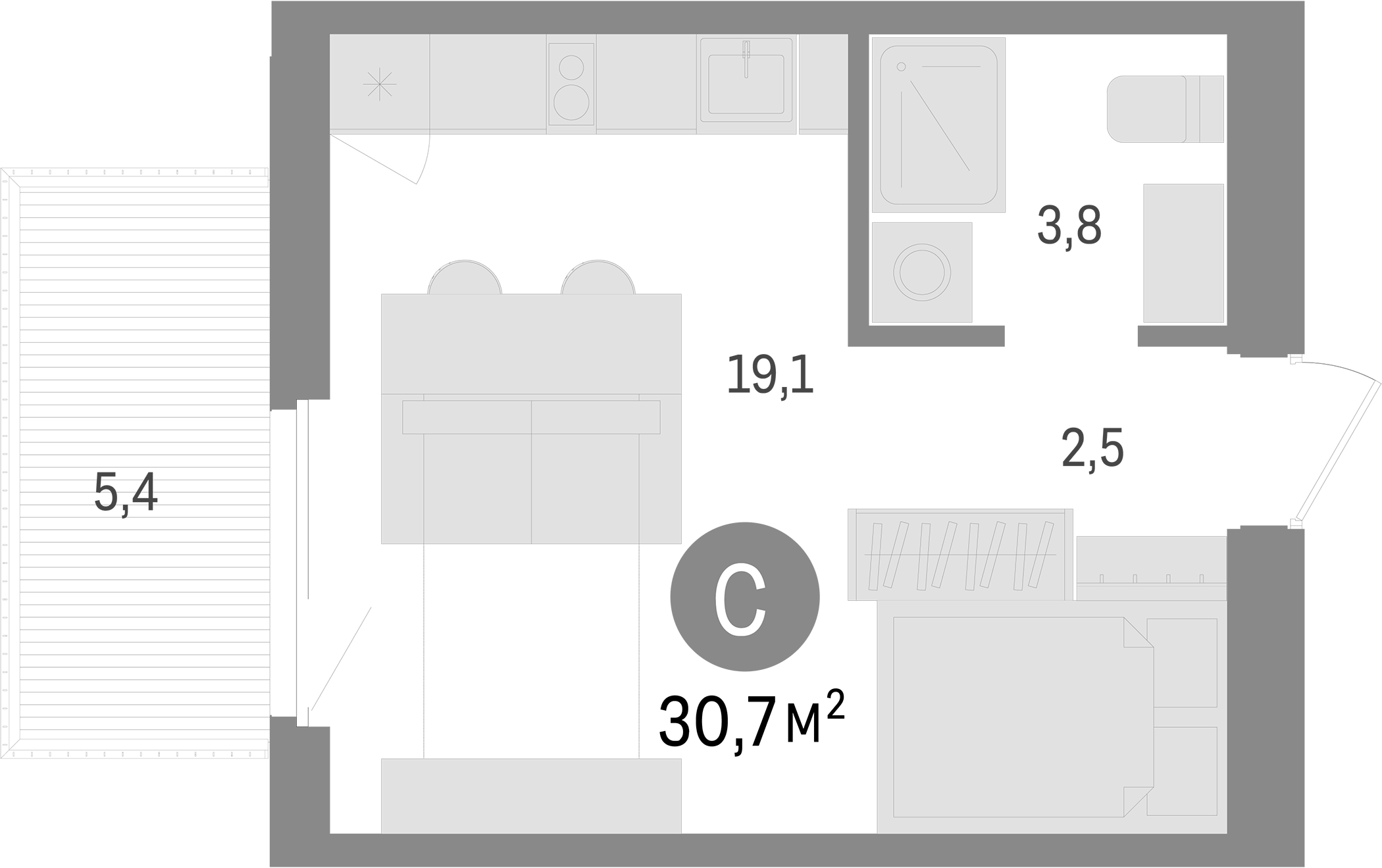 Планировка — Пшеница, Студия, 25 м²