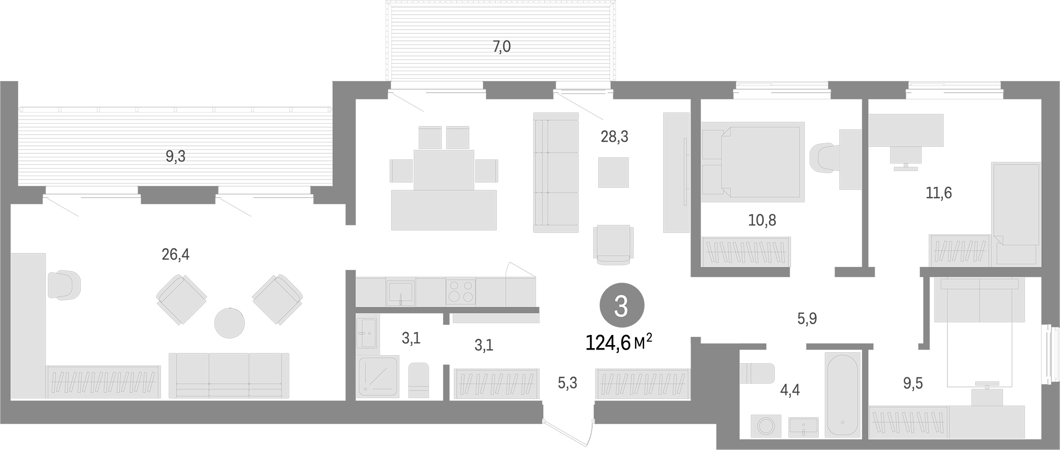 Планировка — Пшеница, 5-комн., 108 м²