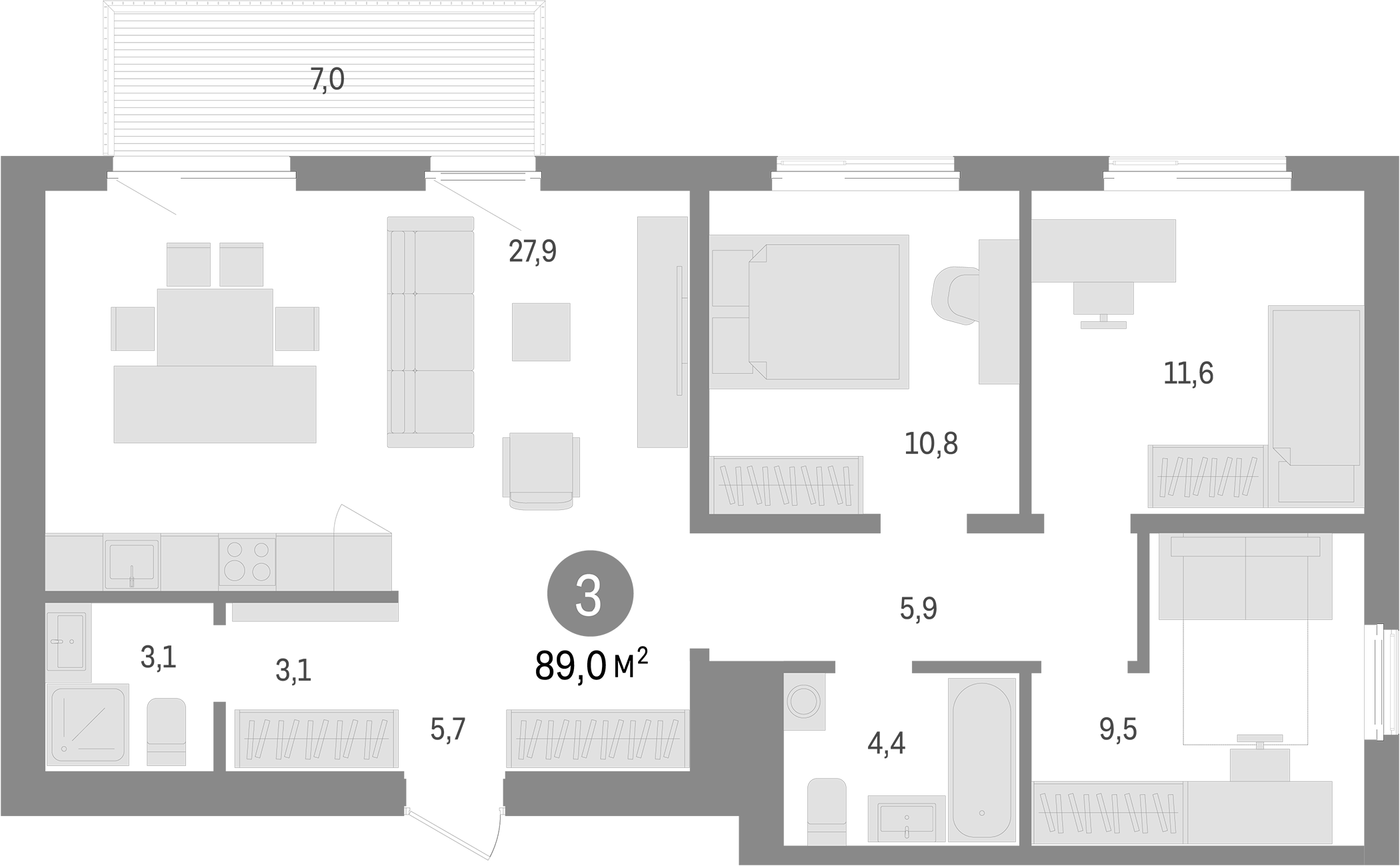 Планировка — Пшеница, 4-комн., 82 м²