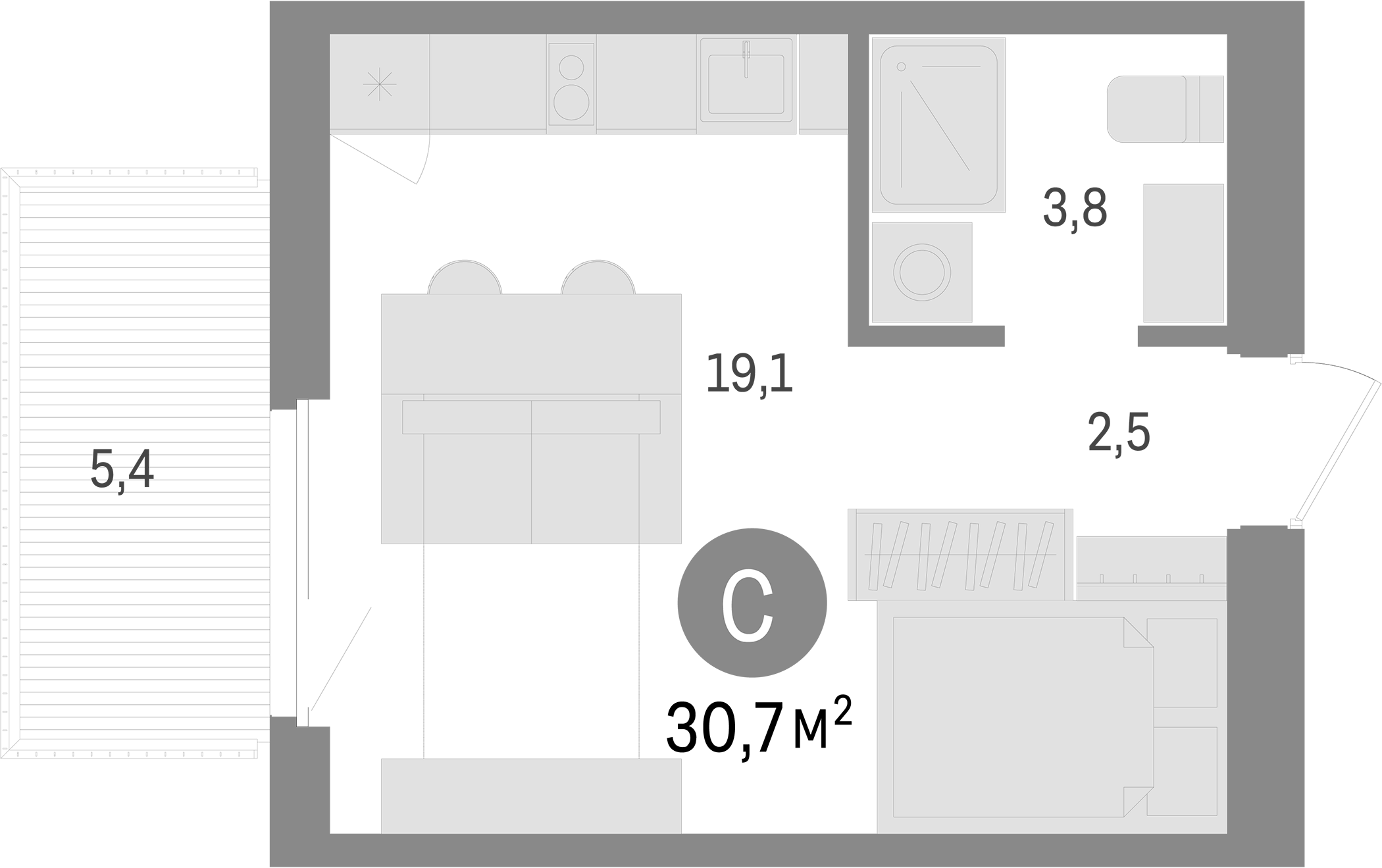 Планировка — Пшеница, Студия, 25 м²