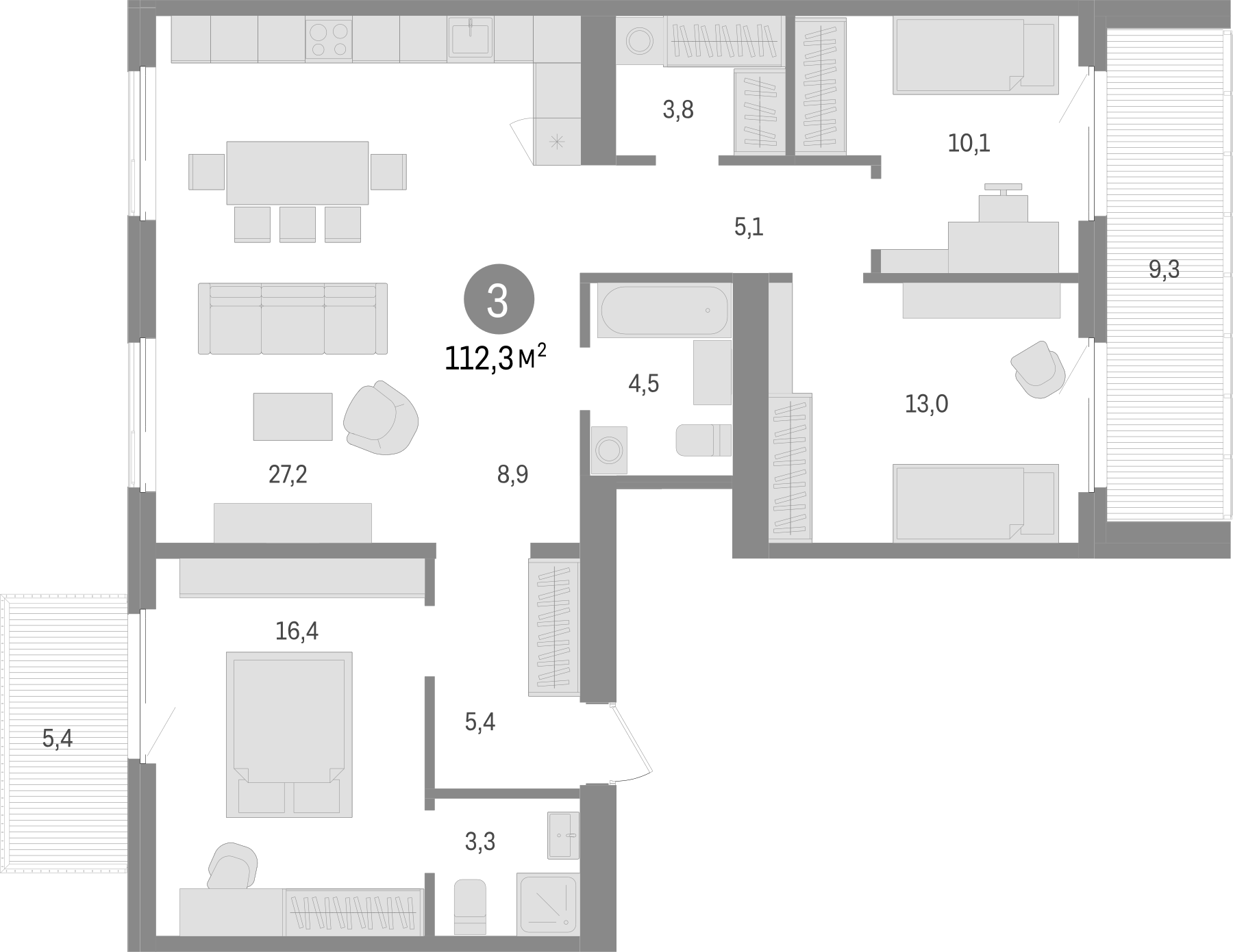 Планировка — Пшеница, 4-комн., 98 м²