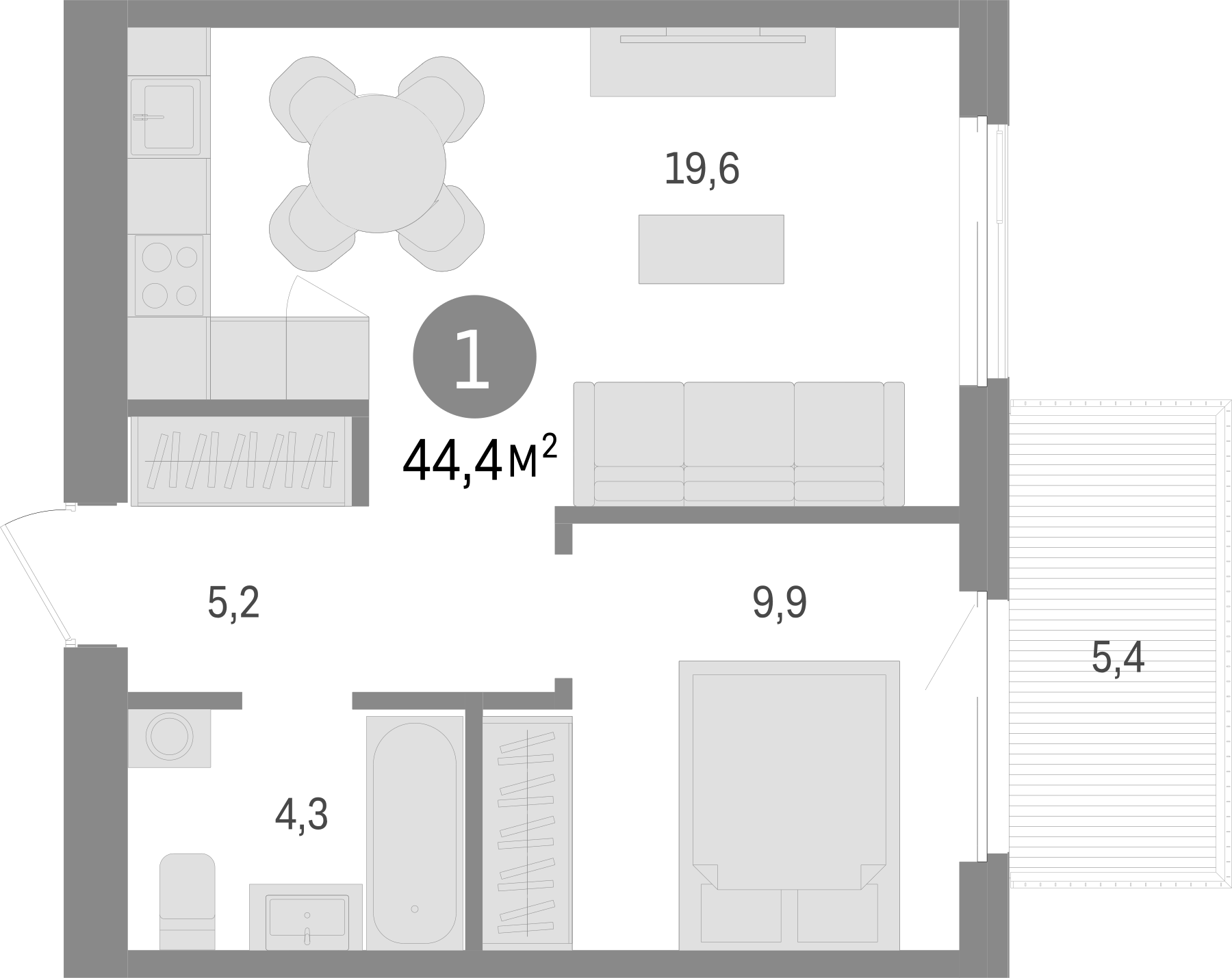 Планировка — Пшеница, 2-комн., 39 м²