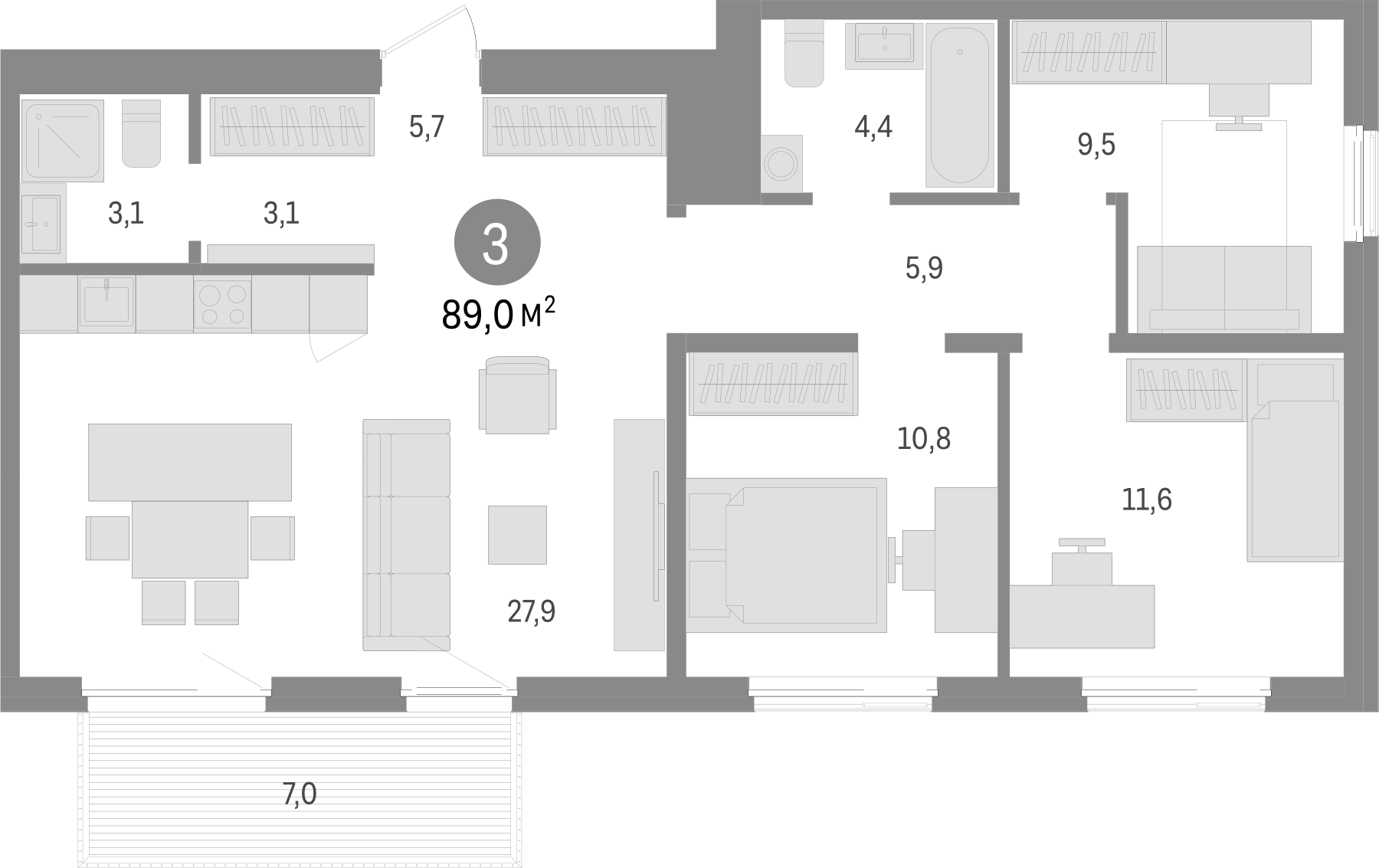 Планировка — Пшеница, 4-комн., 82 м²