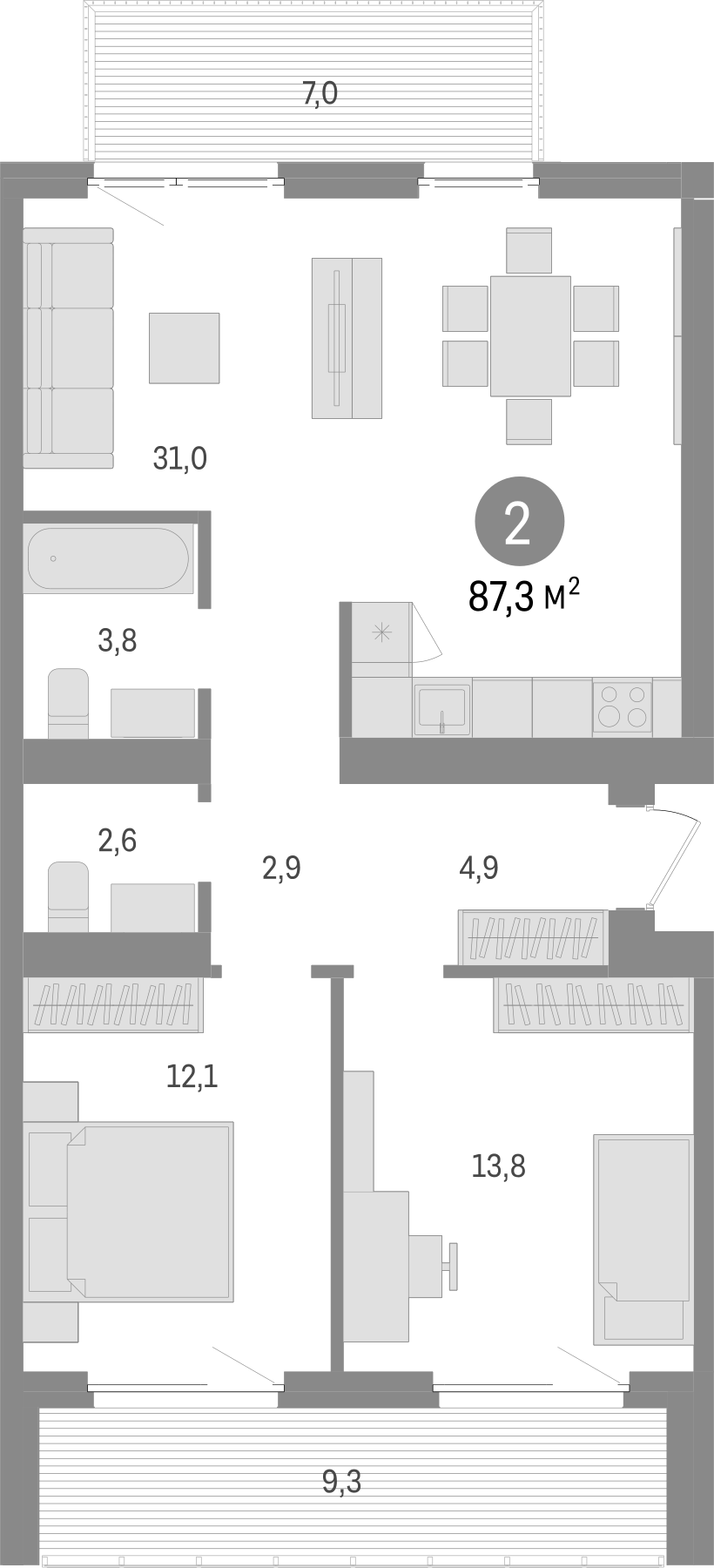 Планировка — Пшеница, 3-комн., 71 м²