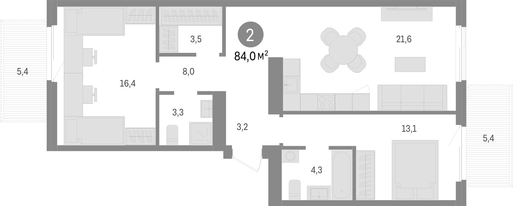 Планировка — Пшеница, 3-комн., 73 м²