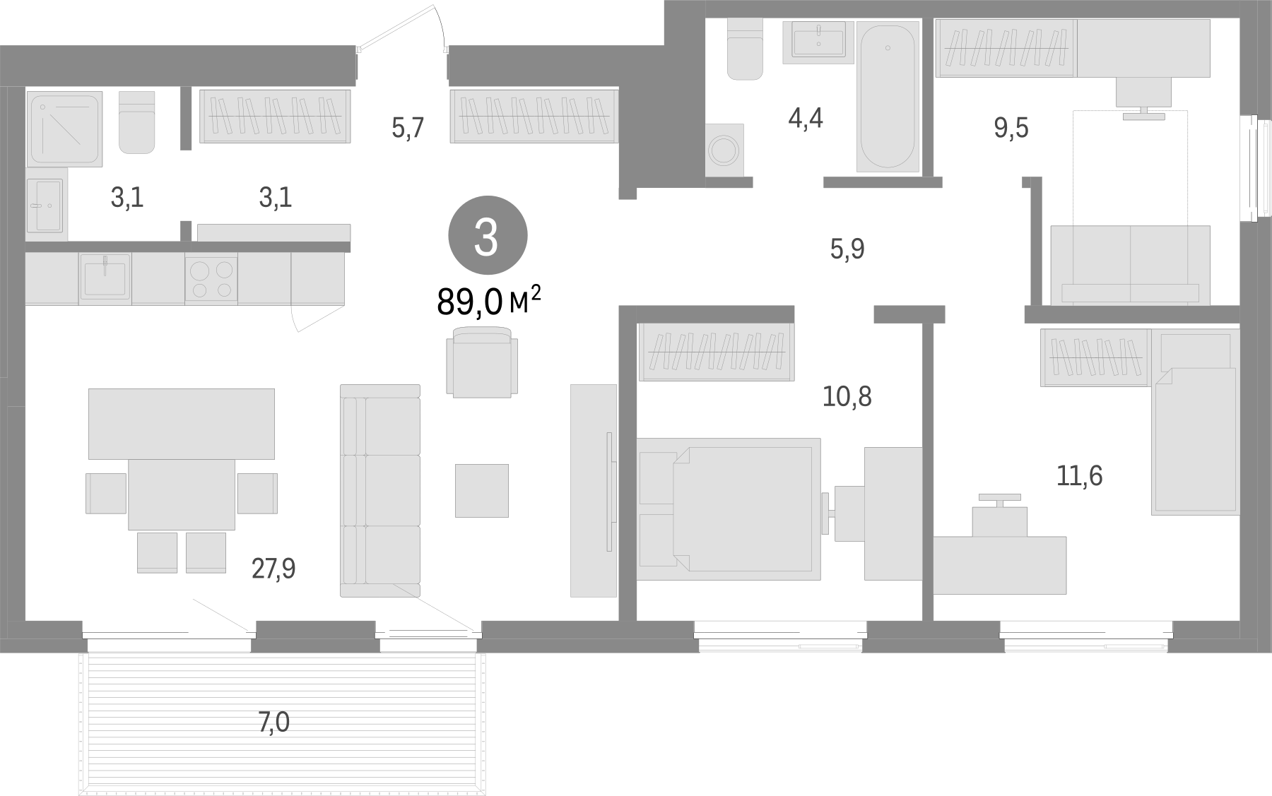 Планировка — Пшеница, 4-комн., 82 м²