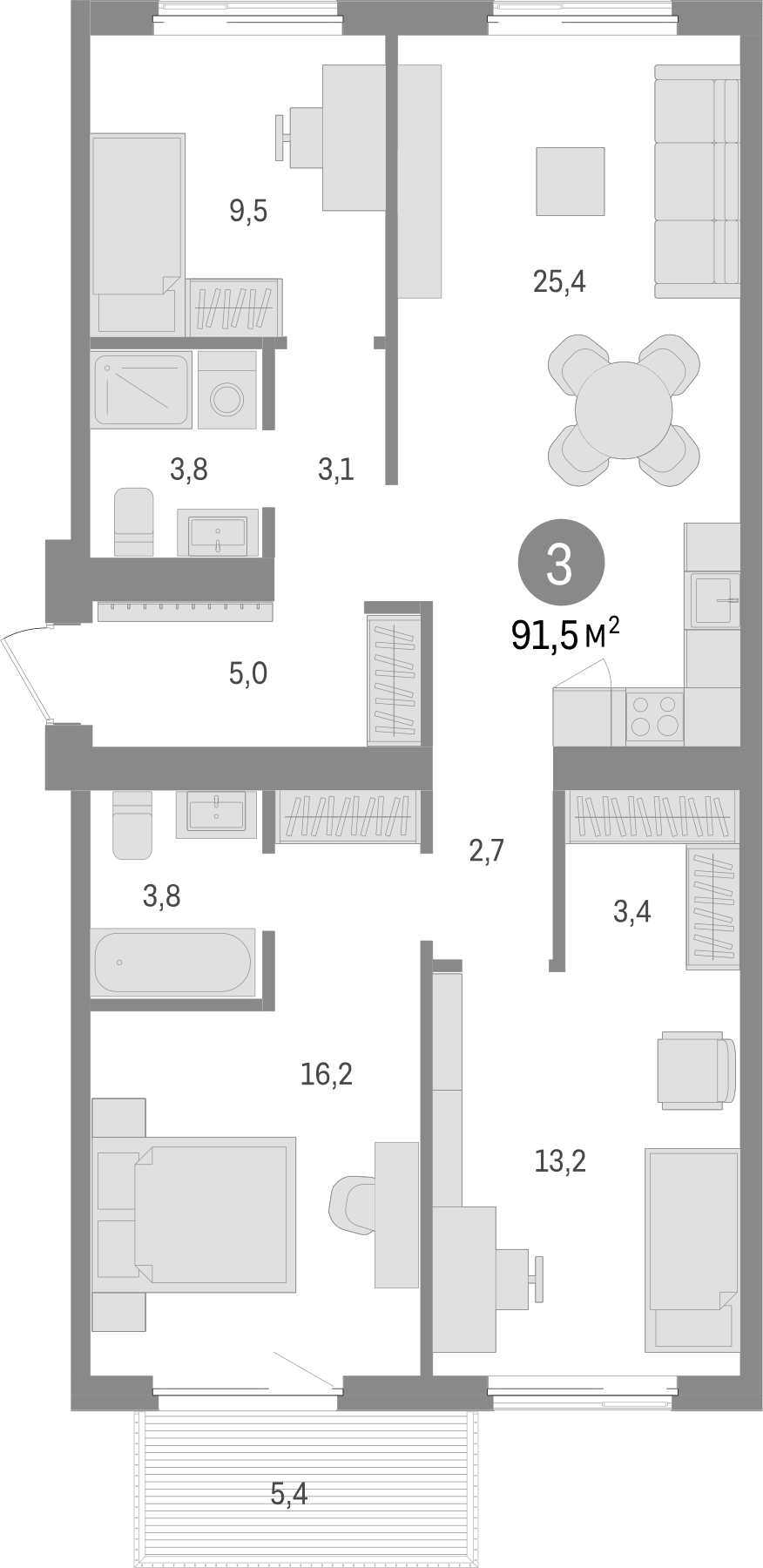 Планировка — Пшеница, 4-комн., 86 м²