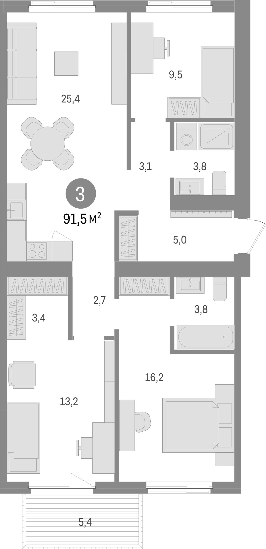 Планировка — Пшеница, 4-комн., 86 м²