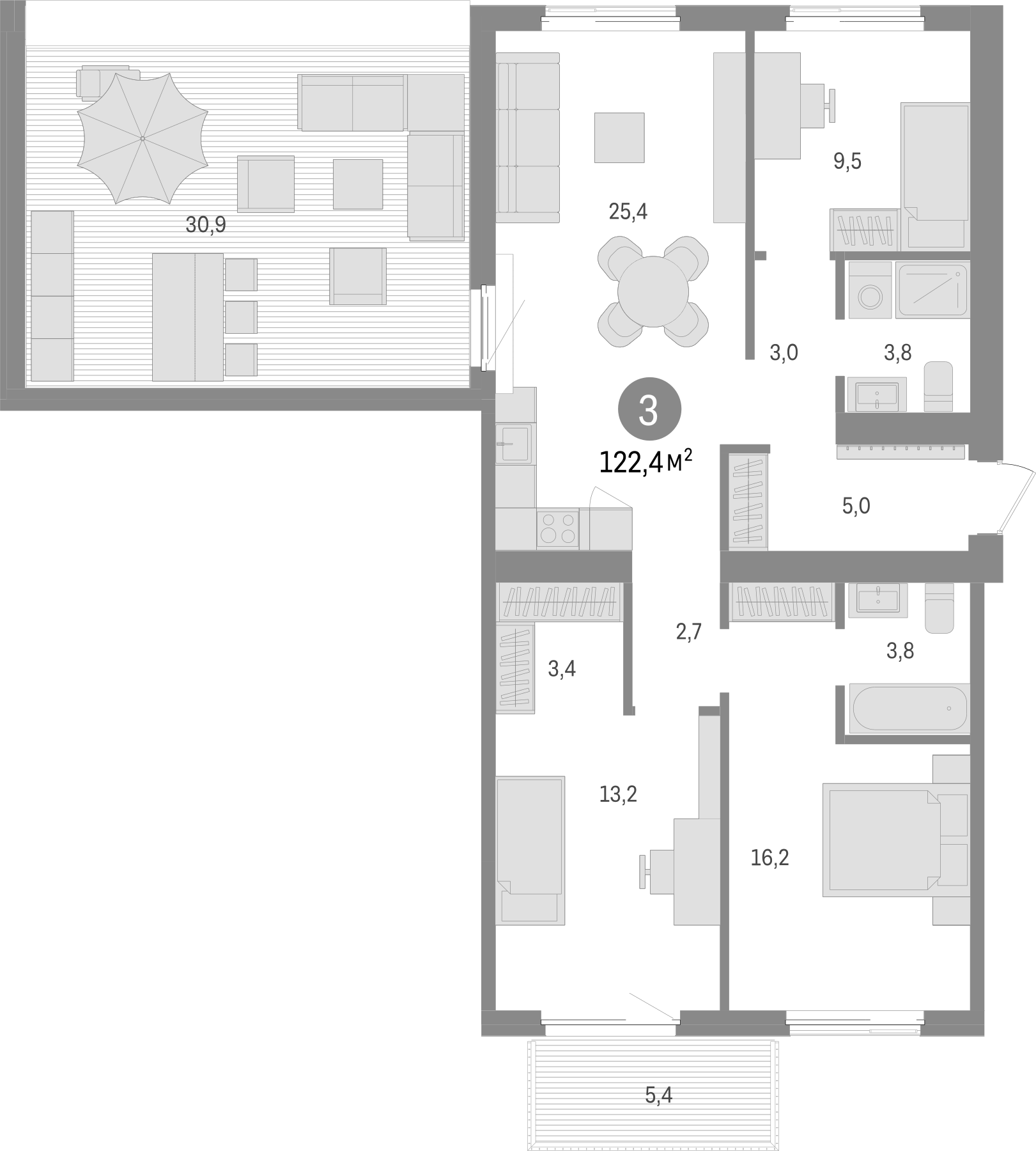 Планировка — Пшеница, 4-комн., 86 м²