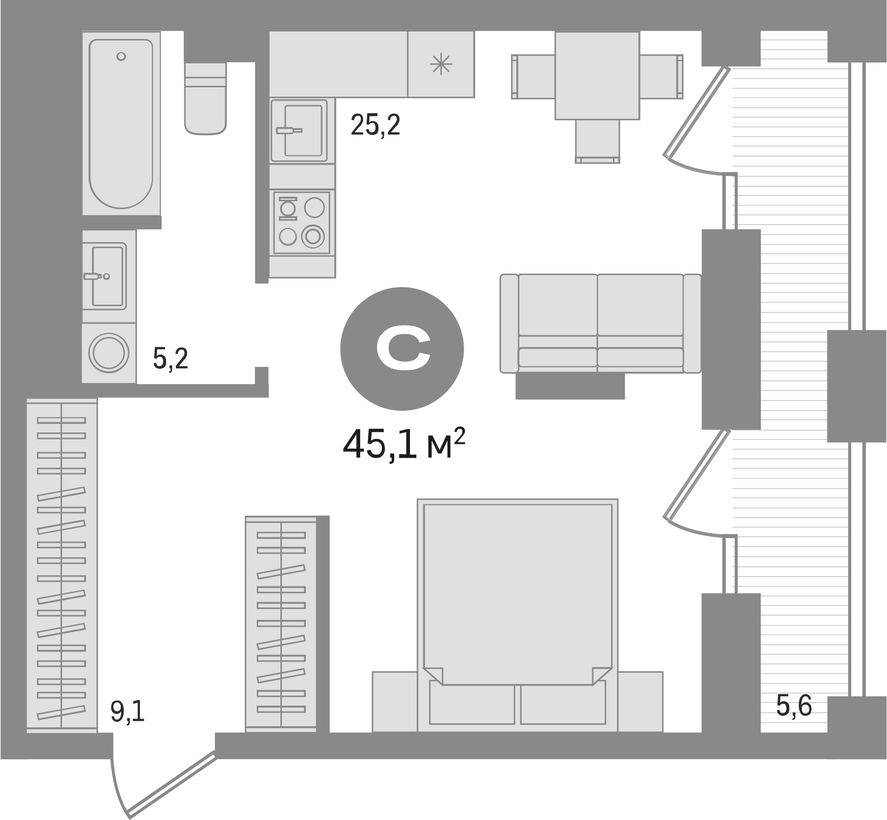 Планировка — Мылзавод, Студия, 40 м²
