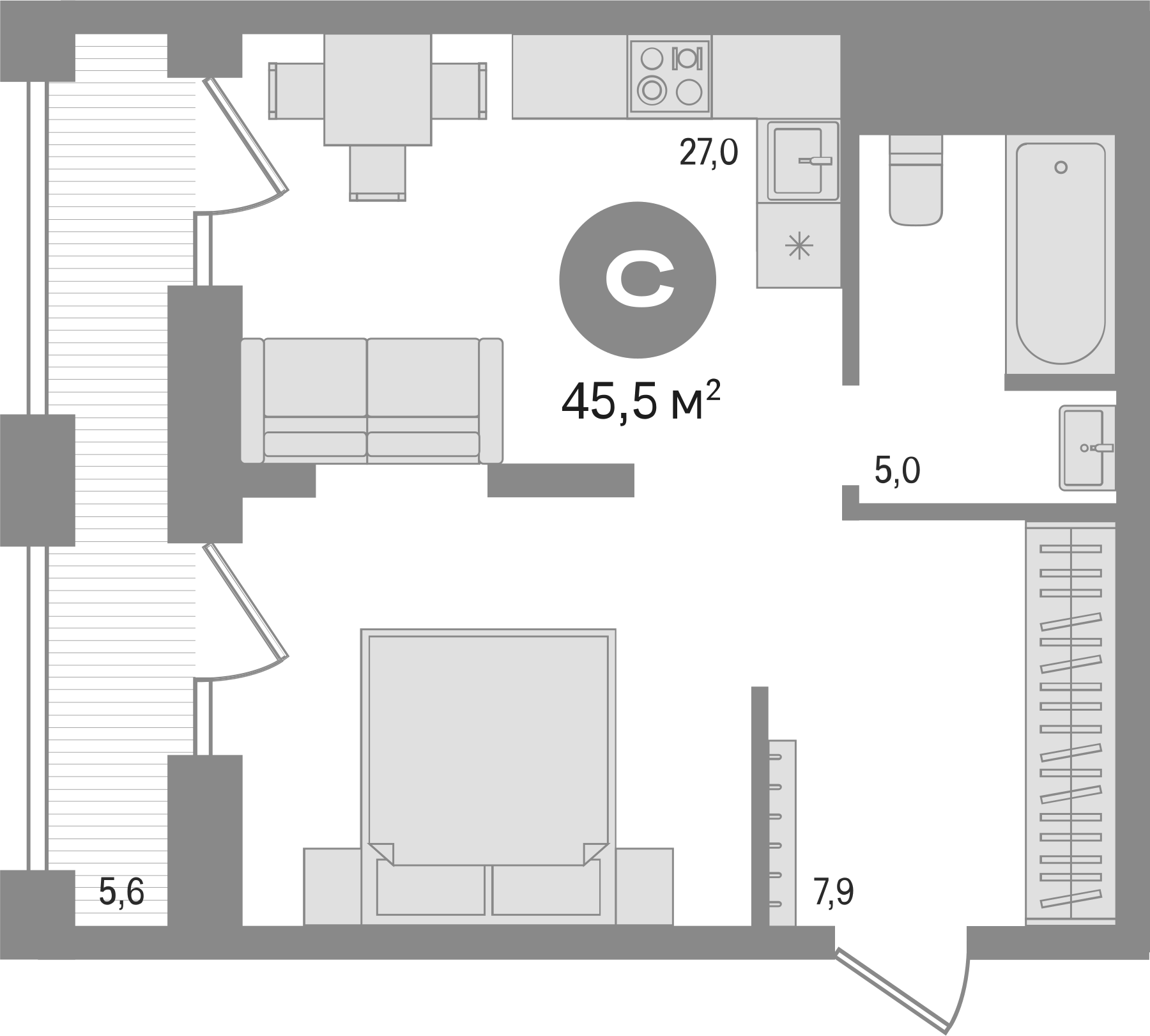 Планировка — Мылзавод, Студия, 40 м²
