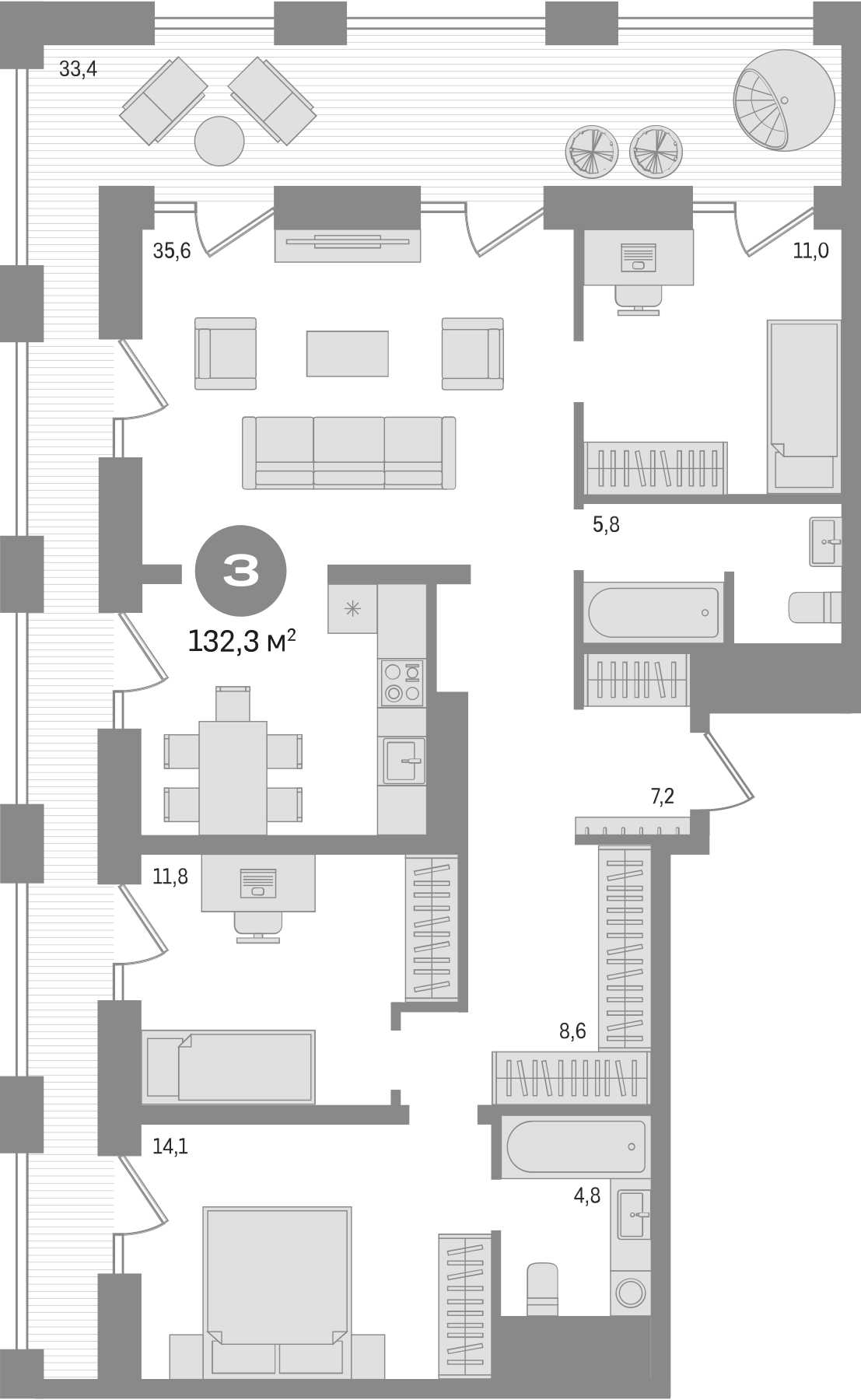 Планировка — Мылзавод, 4-комн., 99 м²