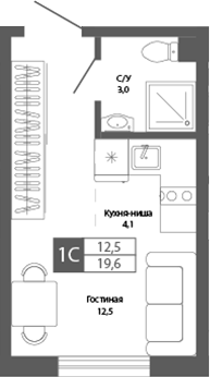 Планировка — Шория-Град. Шерегеш, Студия, 20 м²