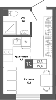 Планировка — Шория-Град. Шерегеш, Студия, 19 м²