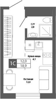 Планировка — Шория-Град. Шерегеш, Студия, 19 м²